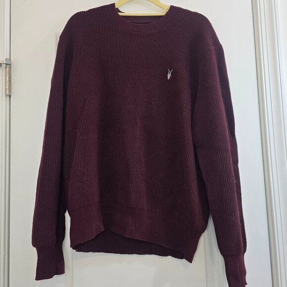 All Saints Rias Crew Pullover - Waffle Texture - Maroon Red - Picture 1 of 6